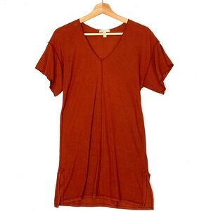 BORDEAUX Short Sleeve Ribbed Tee Shirt Dress Tunic Brick Red Size XS Oversized